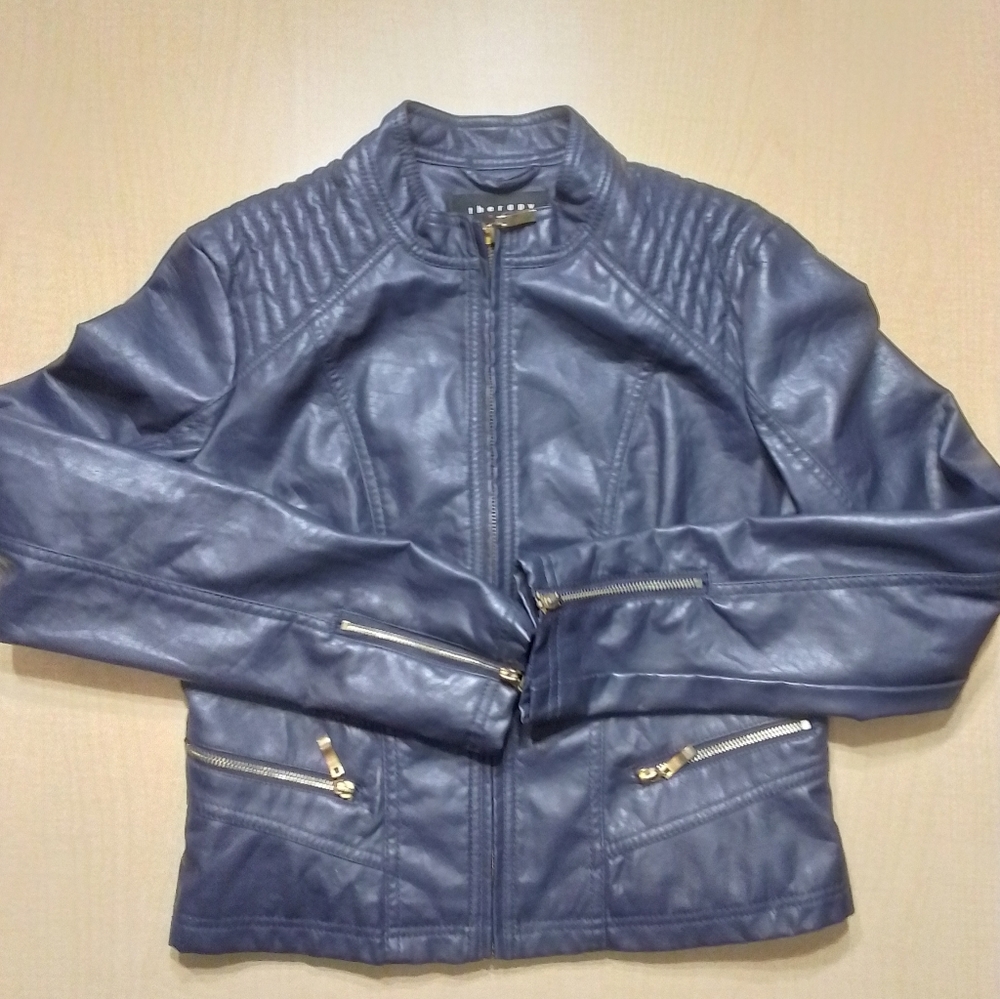 Therapy Faux Leather Royal Purple Jacket with Gold Accents Size Large Jr.